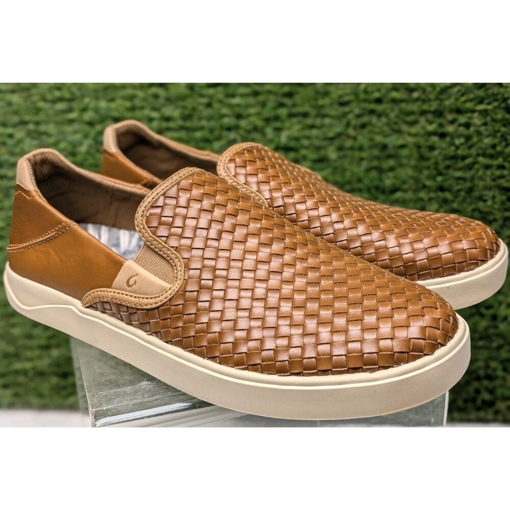 OluKai Lae'ahi Lauhala Woven Leather Slip On Loafers Sneakers Mens Size 10.5